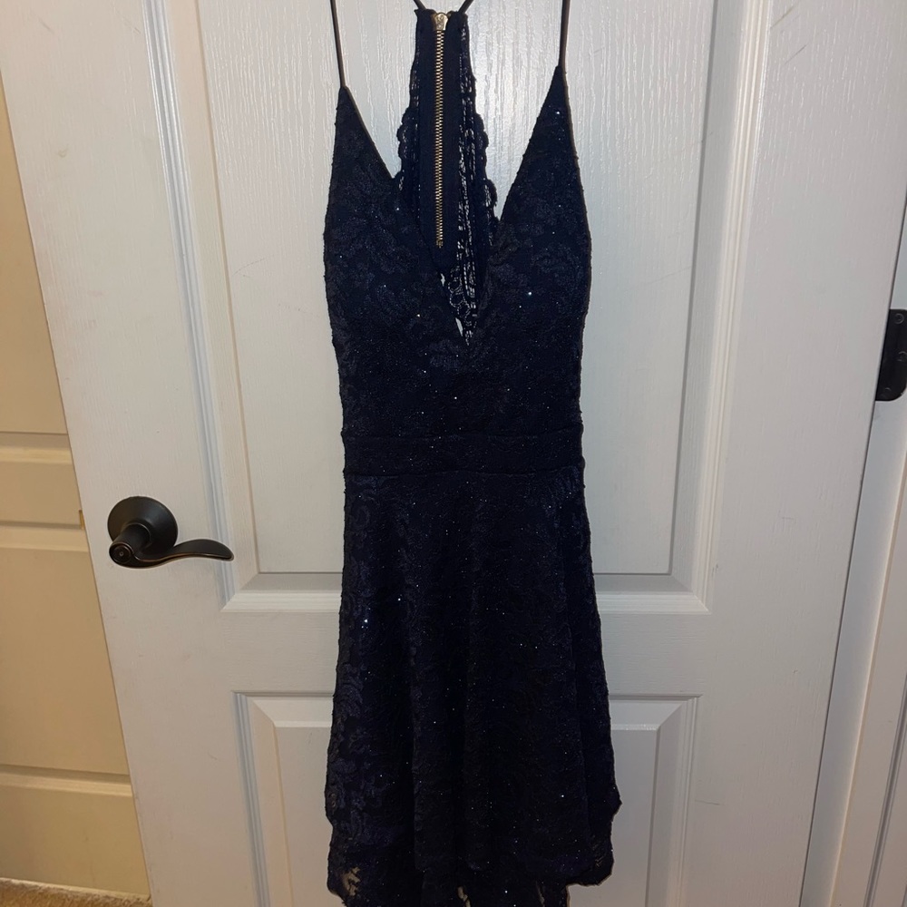 navy sparkly homecoming dress